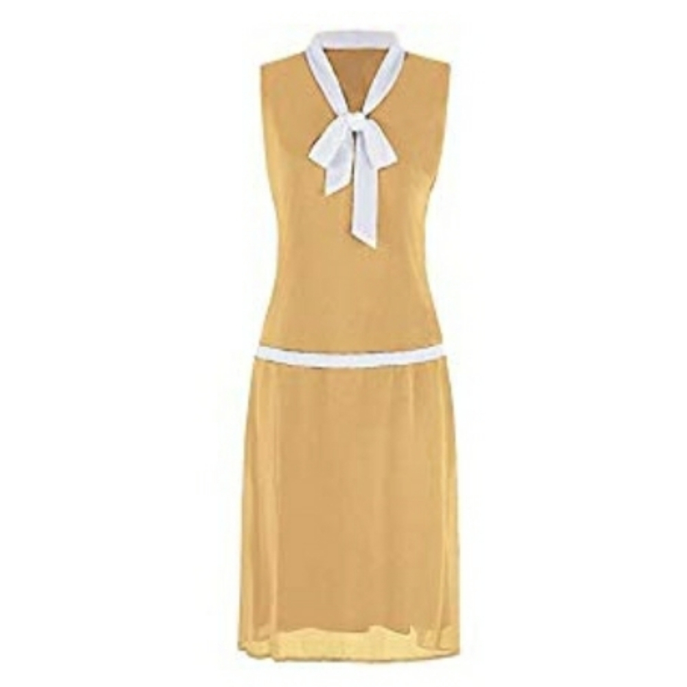 1920s Midi Flapper Dress V Neck Bow